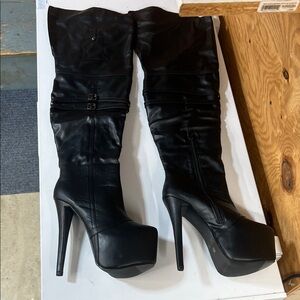 Glaze Black Over the Knee Platform Boots